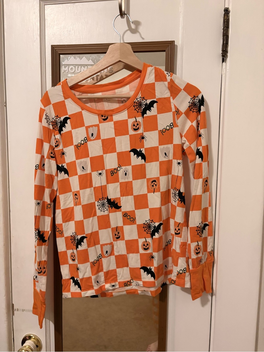 Old Navy Orange & White Halloween Checkered Long Sleeve Top